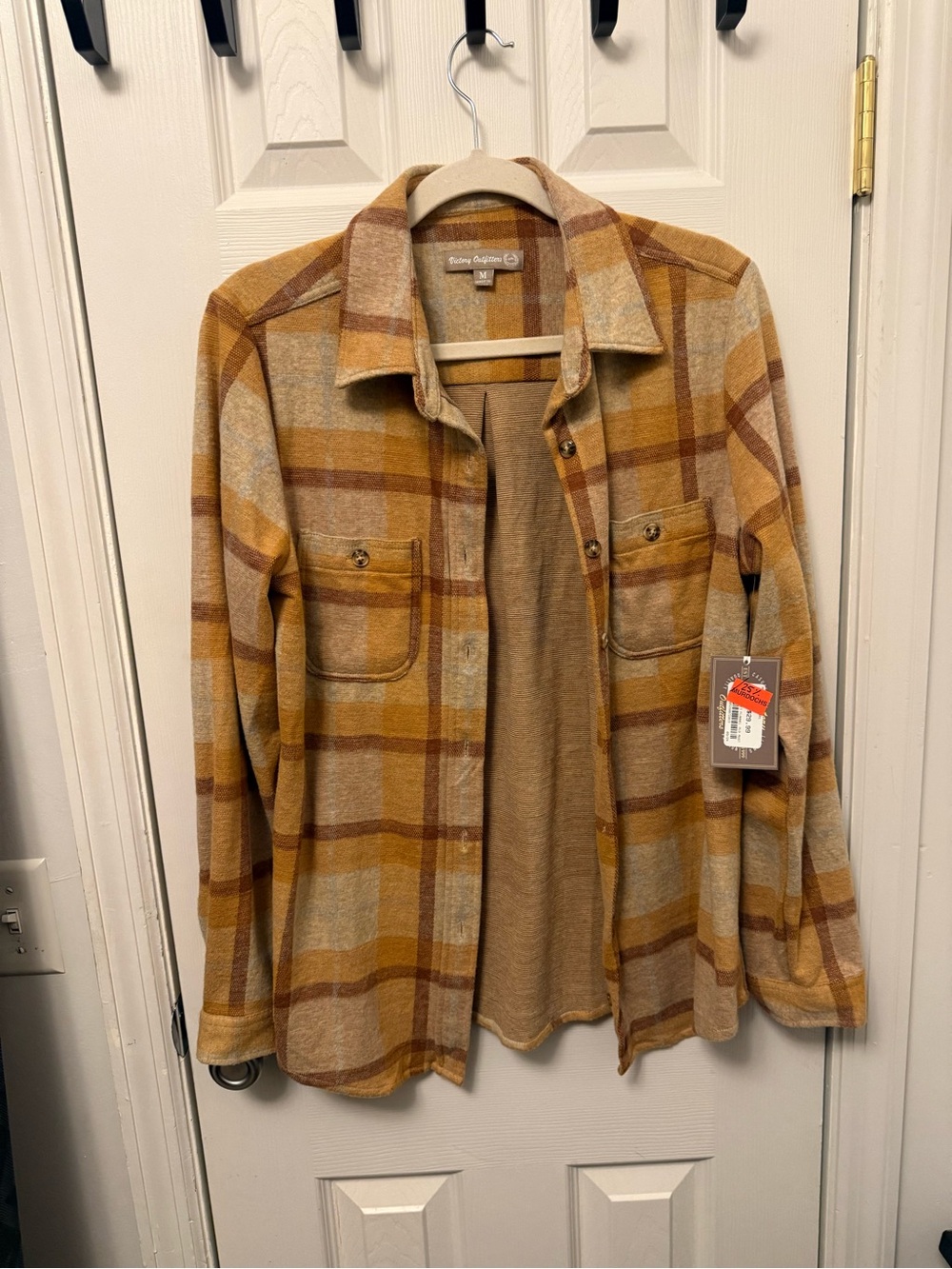 Plaid Button-Down Shacket in Mustard & Tan - Unknown Brand